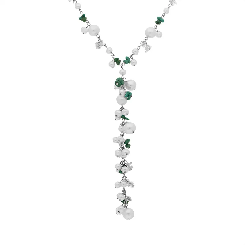 Sterling Silver Freshwater Pearl Turquoise Bead Drop Necklace D sold by Jura Watches