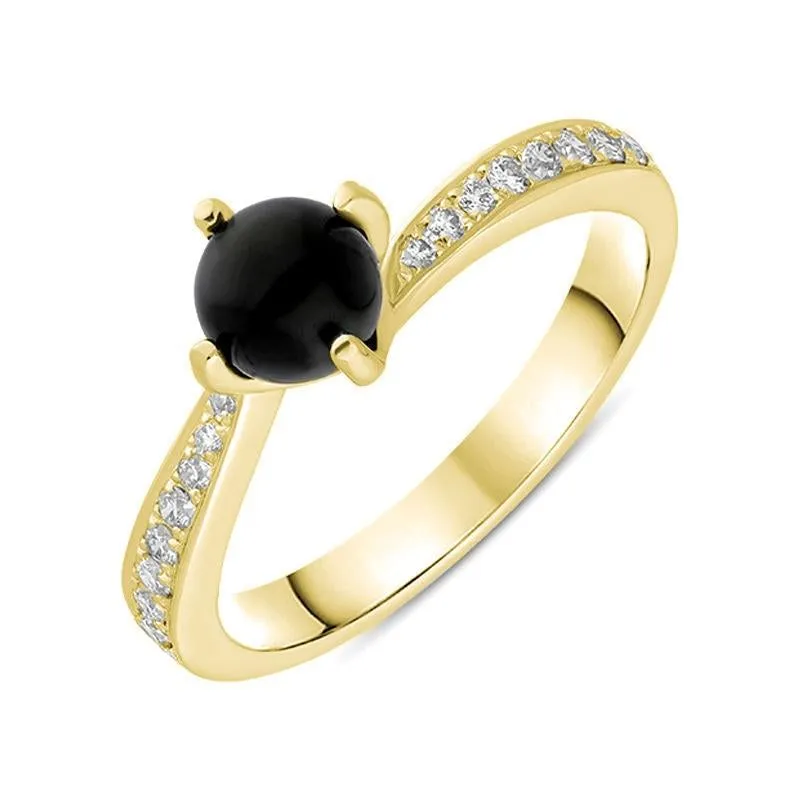18ct Yellow Gold Whitby Jet 0.16ct Diamond Tapered Shoulder Ring sold by Jura Watches