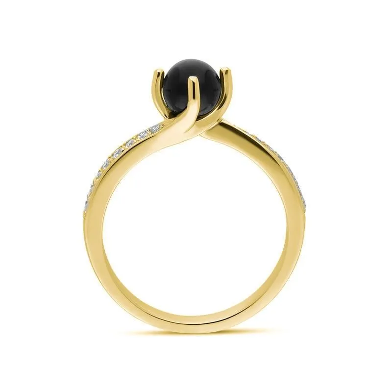 18ct Yellow Gold Whitby Jet 0.16ct Diamond Tapered Shoulder Ring sold by Jura Watches product image thumbnail 2