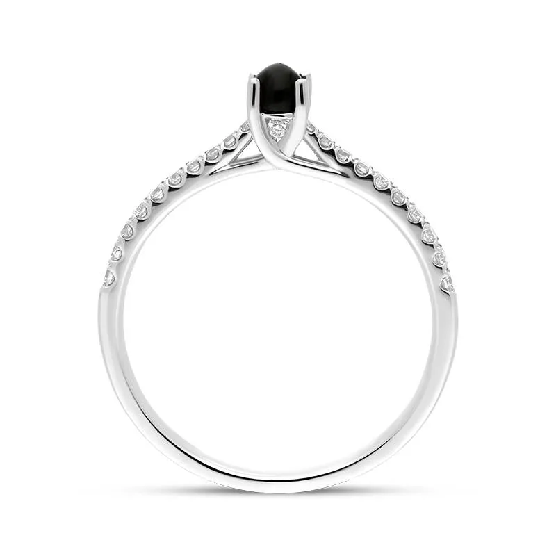 18ct White Gold Whitby Jet 0.19ct Diamond Shoulder Ring sold by Jura Watches product image thumbnail 2