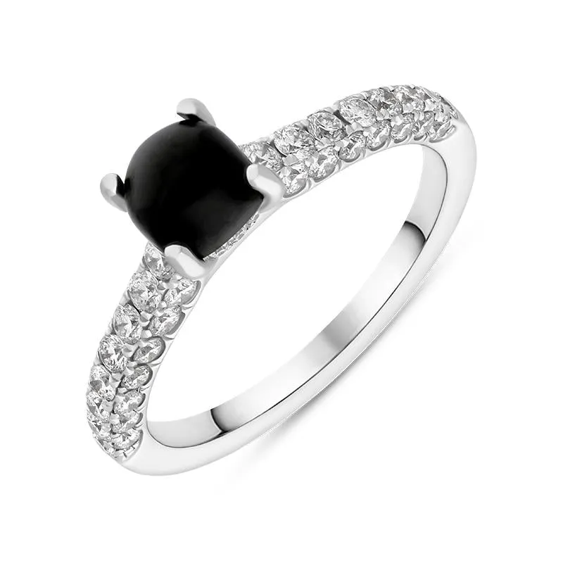 18ct White Gold Whitby Jet 0.83ct Diamond Shoulder Ring sold by Jura Watches