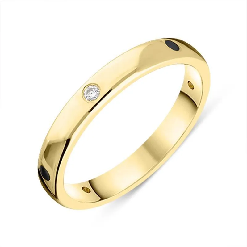 18ct Yellow Gold Whitby Jet Diamond 3mm Wedding Band Ring sold by Jura Watches