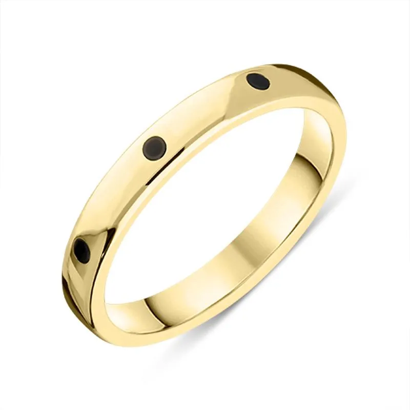 9ct Yellow Gold Whitby Jet 3mm Wedding Band Ring sold by Jura Watches