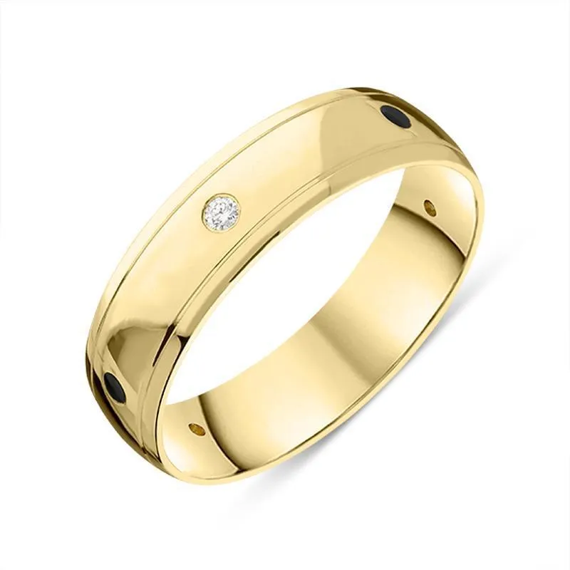 18ct Yellow Gold Whitby Jet Diamond 6mm Wedding Band Ring sold by Jura Watches