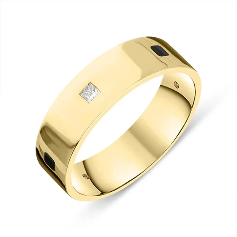 18ct Yellow Gold Whitby Jet Diamond 6mm Wedding Band Ring sold by Jura Watches