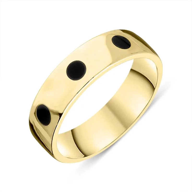 9ct Yellow Gold Whitby Jet 6mm Wedding Band Ring sold by Jura Watches