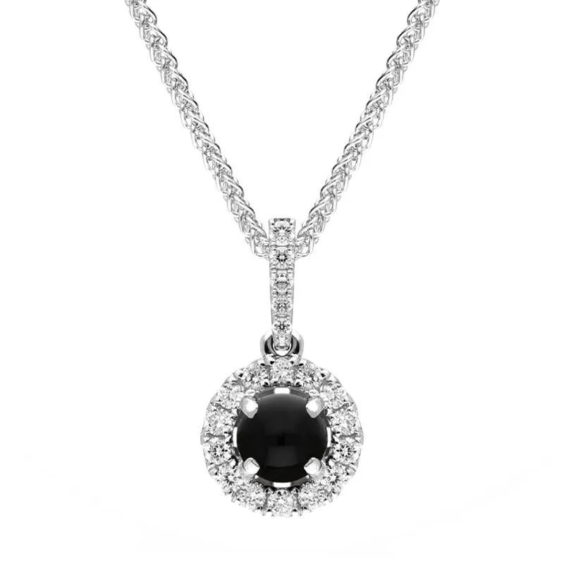 18ct White Gold Whitby Jet 0.14ct Diamond Round Necklace sold by Jura Watches