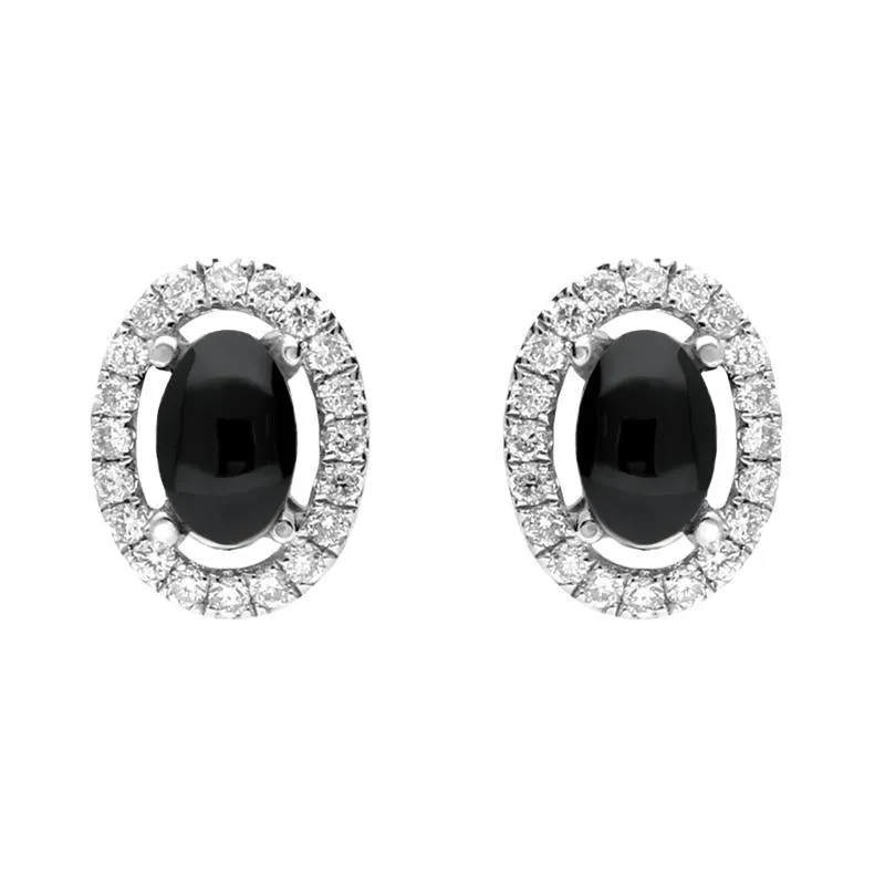 18ct White Gold 0.23ct Diamond Whitby Jet Oval Stud Earrings sold by Jura Watches