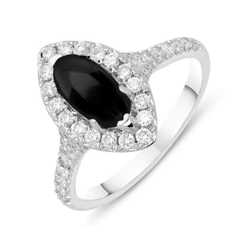 18ct White Gold Whitby Jet 0.55ct Diamond Marquise Ring sold by Jura Watches