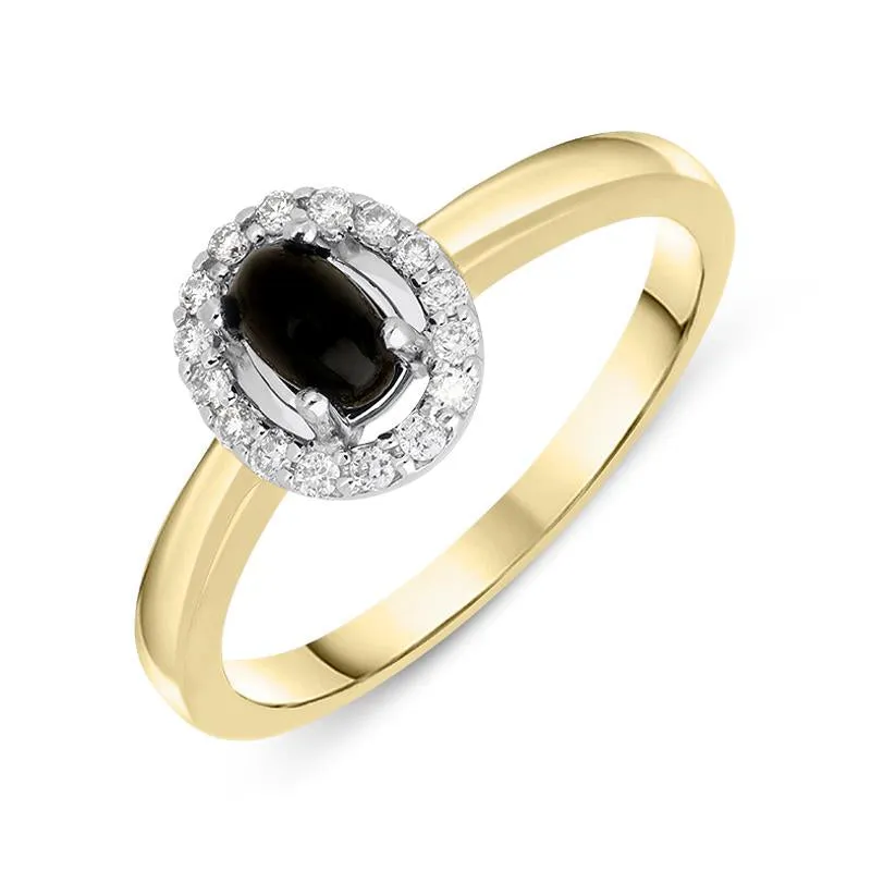 18ct Yellow Gold Whitby Jet 0.12ct Diamond Cluster Ring sold by Jura Watches
