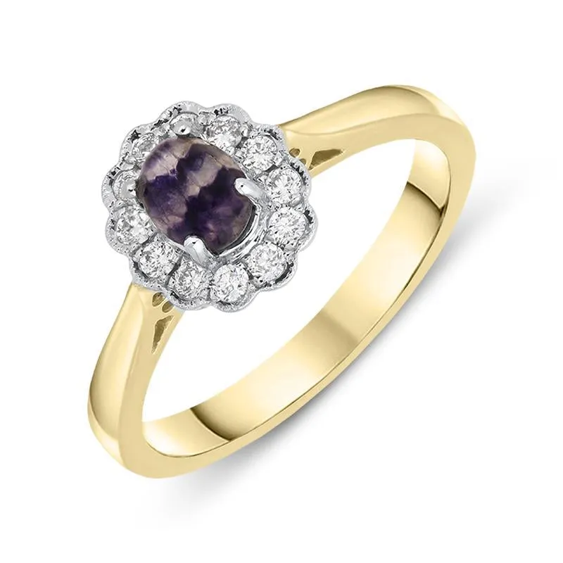 18ct Yellow Gold Blue John 0.16ct Diamond Milgrain Cluster Ring sold by Jura Watches