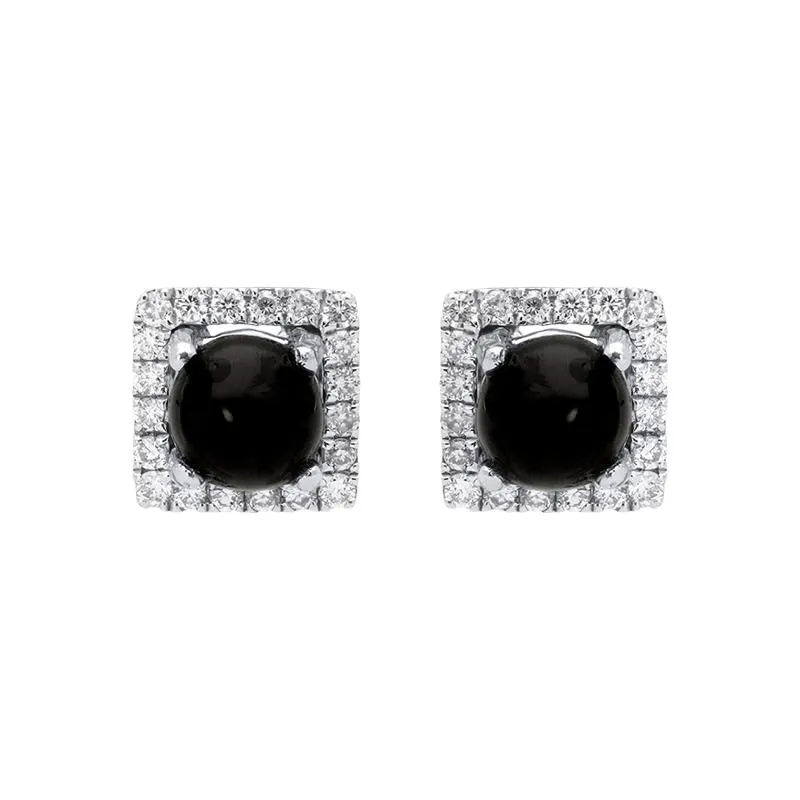 18ct White Gold Whitby Jet 0.13ct Diamond Square Stud Earrings sold by Jura Watches