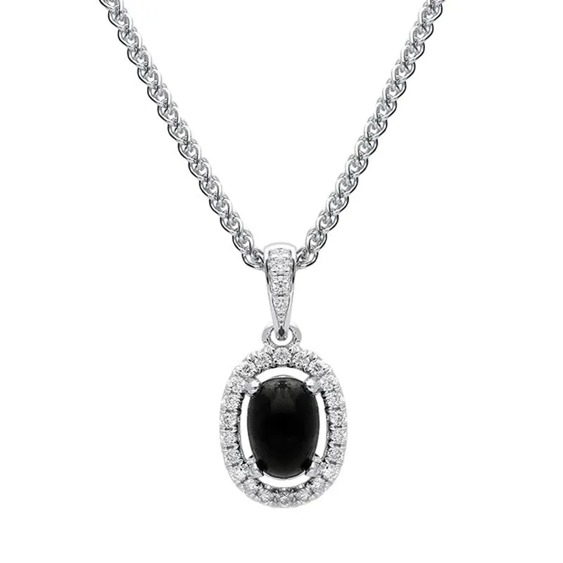 18ct White Gold Whitby Jet Diamond Oval Cluster Necklace sold by Jura Watches
