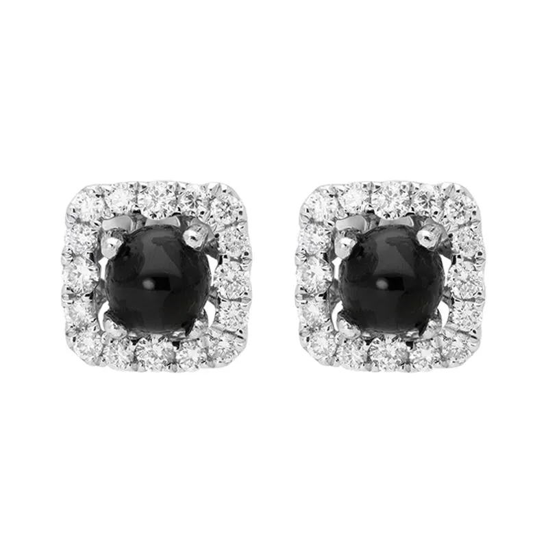 18ct White Gold Whitby Jet 0.21ct Diamond Square Stud Earrings sold by Jura Watches
