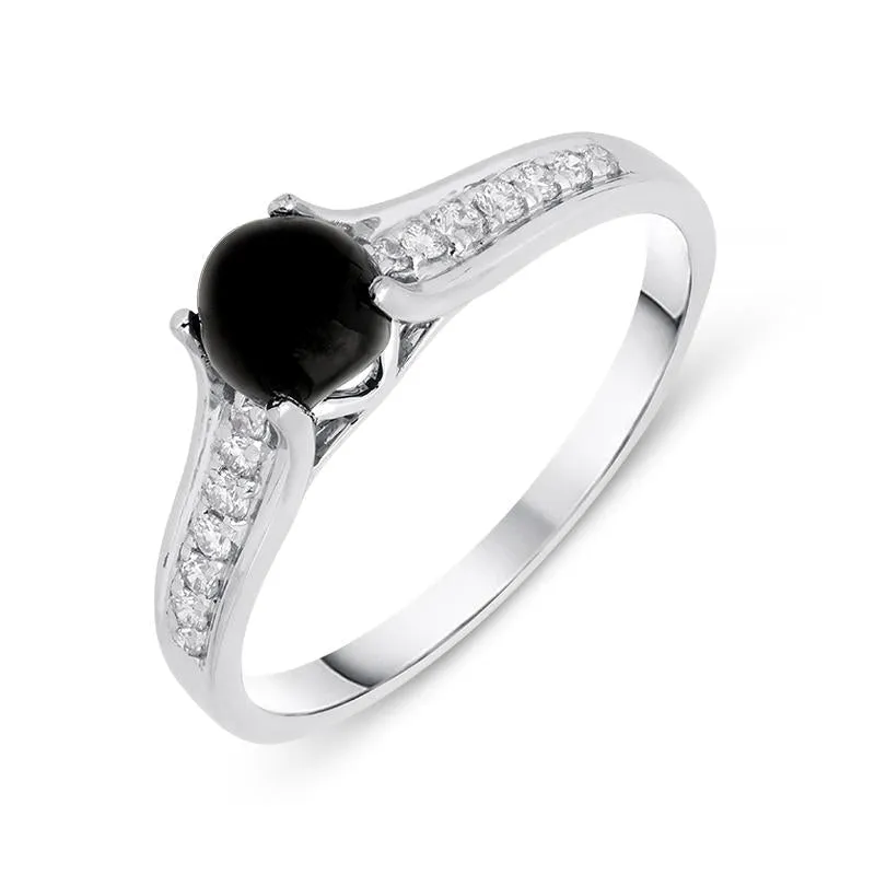18ct White Gold Whitby Jet 0.15ct Diamond Shoulders Ring sold by Jura Watches