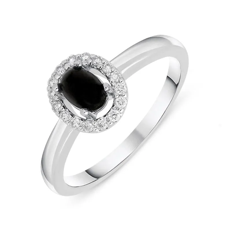 18ct White Gold Whitby Jet 0.12ct Diamond Cluster Ring sold by Jura Watches