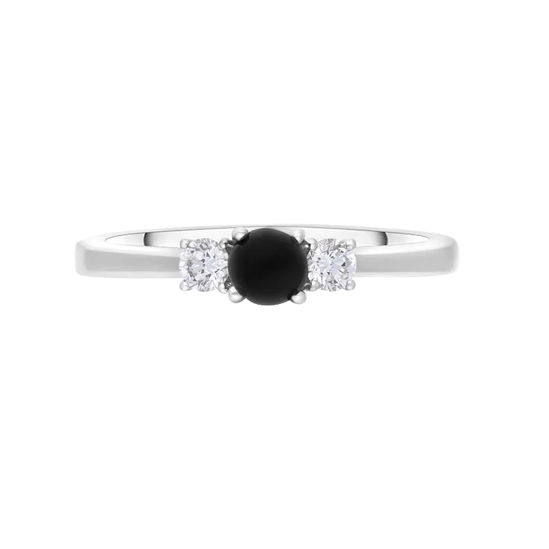 18ct White Gold Whitby Jet 0.17ct Diamond Trilogy Ring sold by Jura Watches product image thumbnail 2