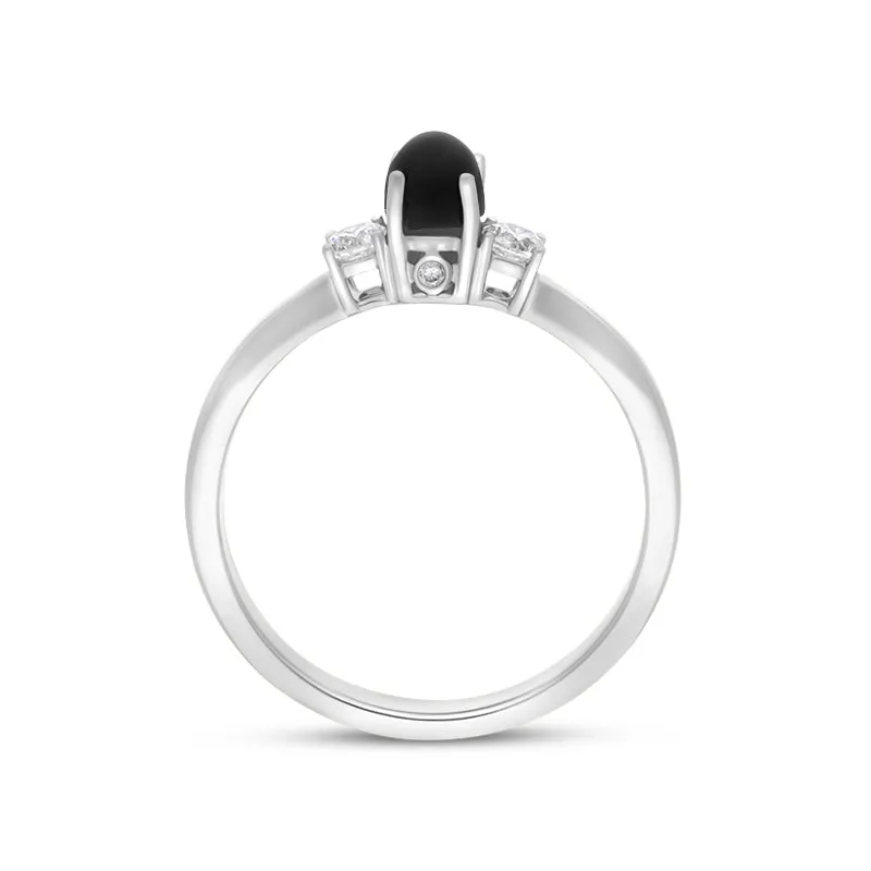 18ct White Gold Whitby Jet 0.17ct Diamond Trilogy Ring sold by Jura Watches product image thumbnail 3