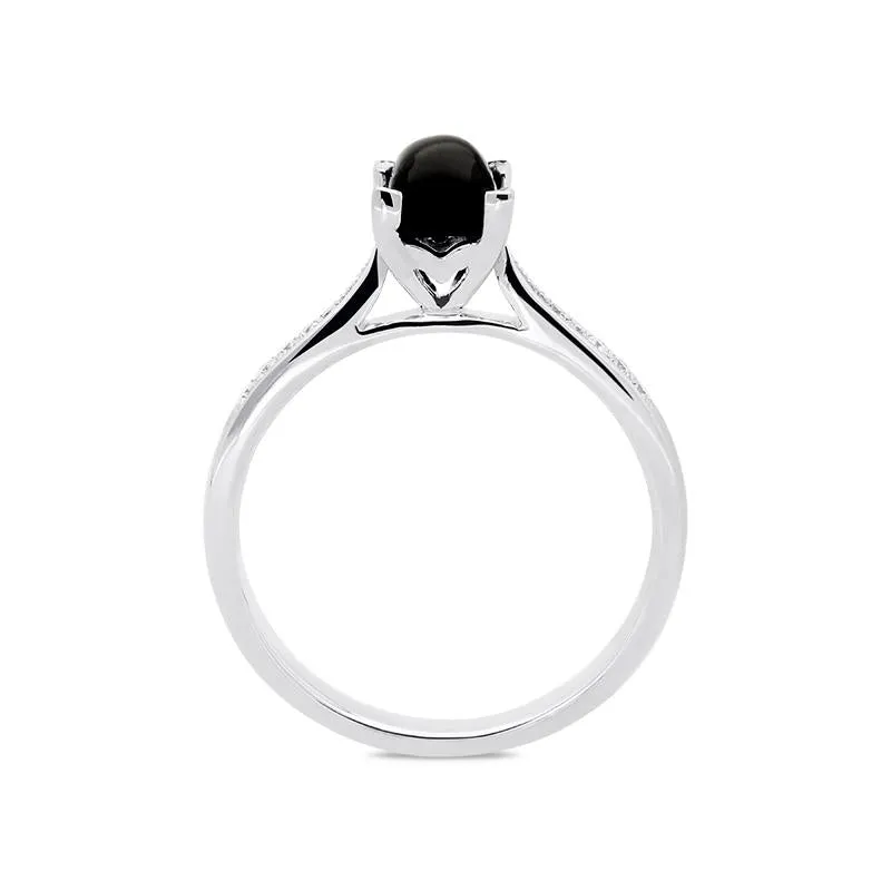 18ct White Gold Whitby Jet Diamond Cushion Shaped Ring sold by Jura Watches product image thumbnail 2