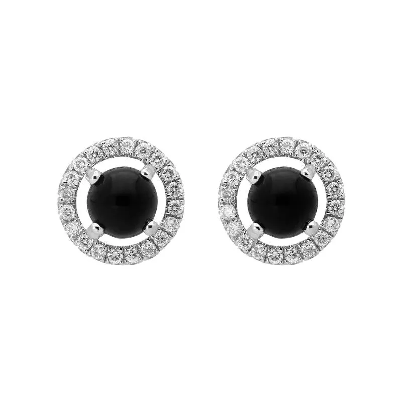18ct White Gold Whitby Jet 0.25ct Diamond Round Stud Earrings sold by Jura Watches