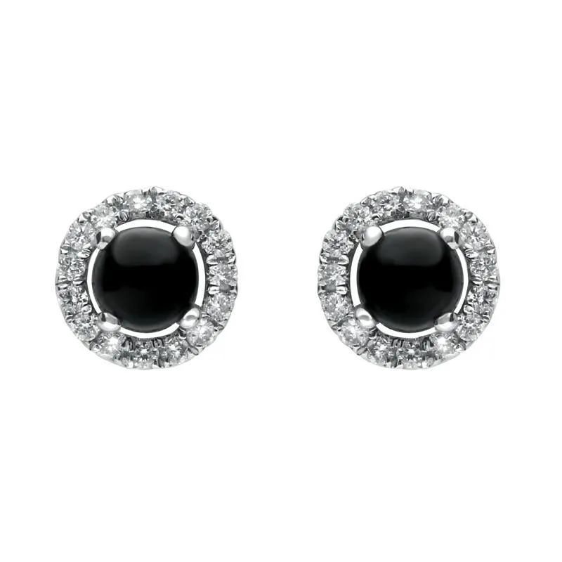 18ct White Gold Whitby Jet 0.12ct Diamond Round Stud Earrings sold by Jura Watches
