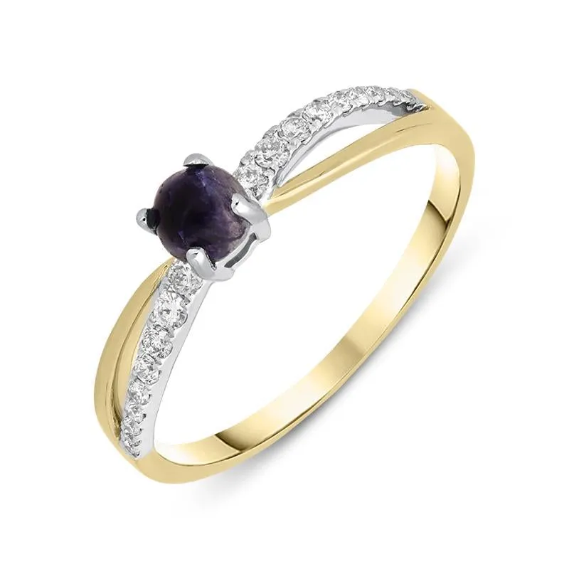 18ct Yellow Gold Blue John 0.16ct Diamond Split Shoulder Ring sold by Jura Watches