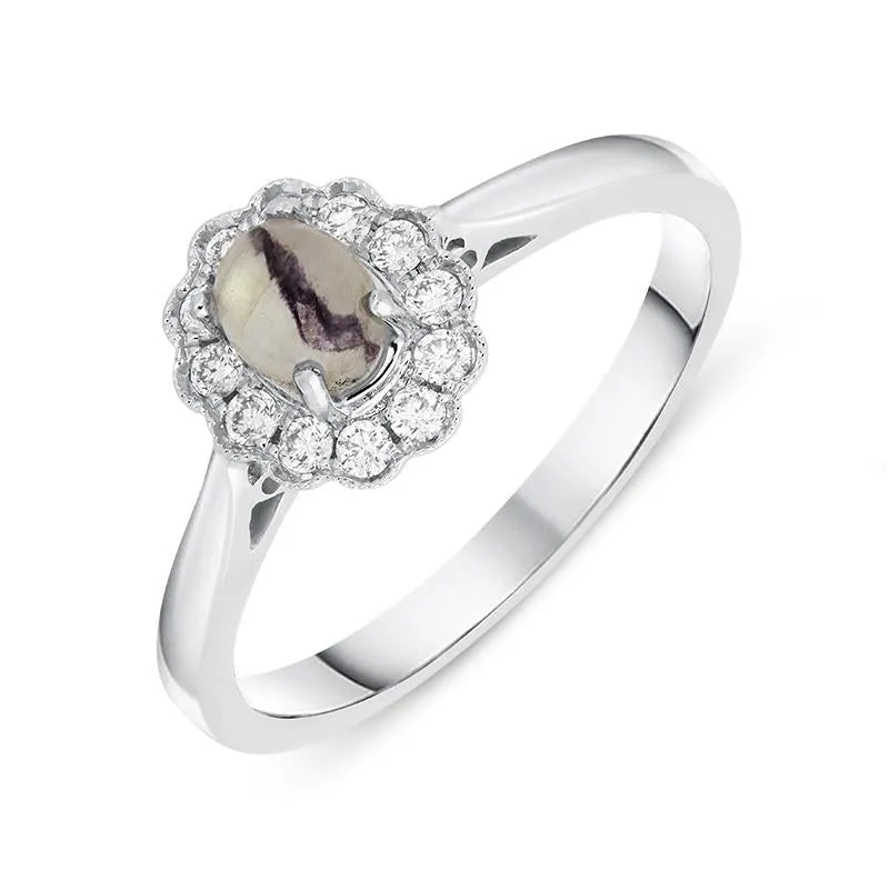 18ct White Gold Blue John 0.16ct Diamond Milgrain Cluster Ring sold by Jura Watches
