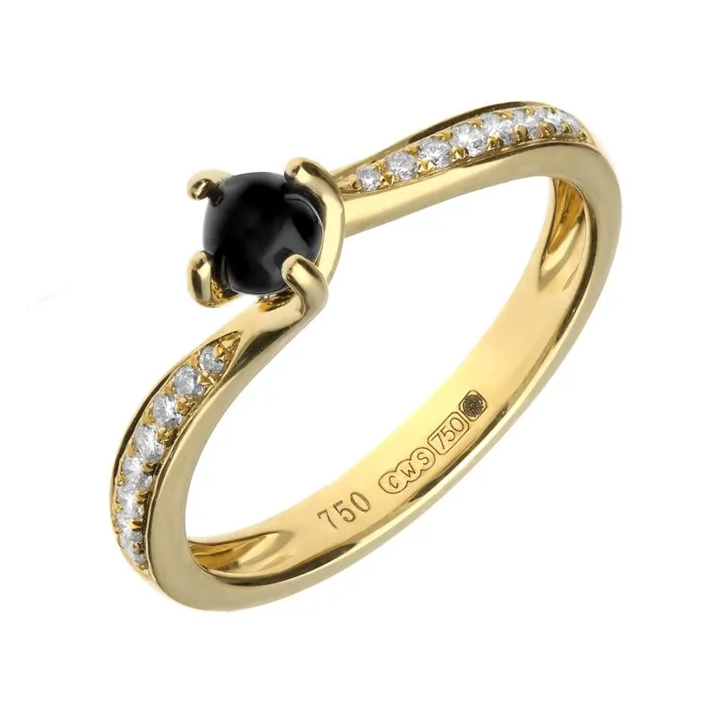 18ct Yellow Gold Whitby Jet Diamond Twist Solitaire Ring sold by Jura Watches