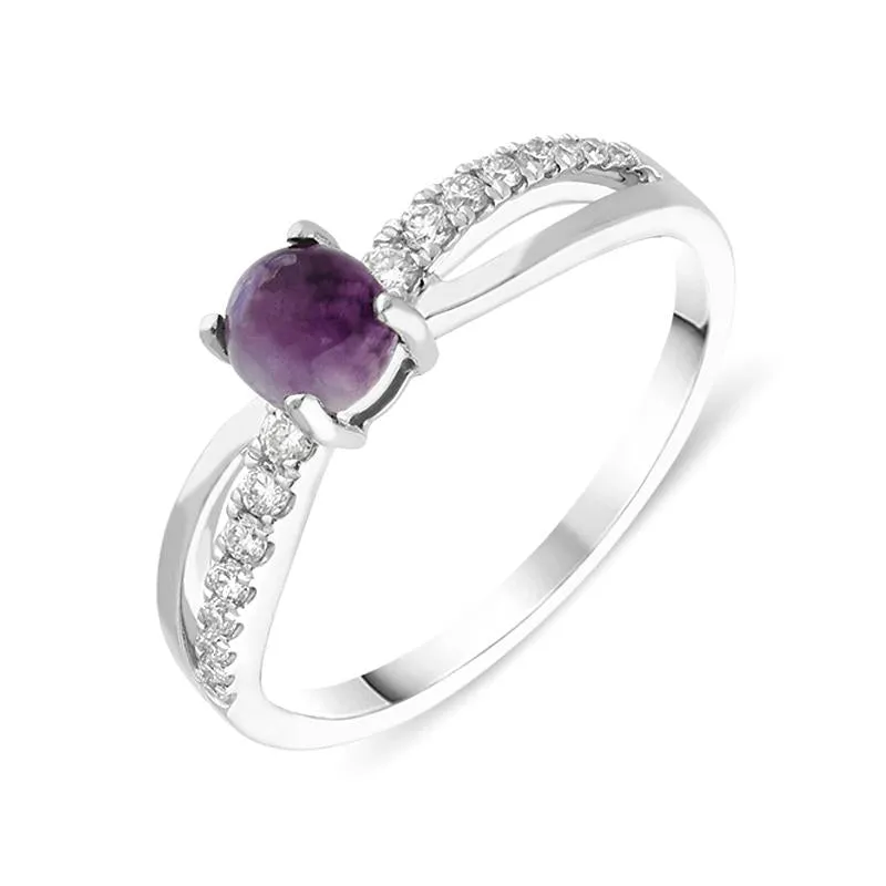 18ct White Gold Blue John Diamond Split Shoulder Ring sold by Jura Watches