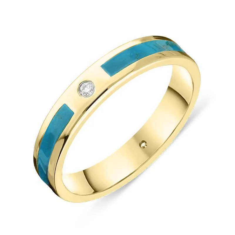18ct Yellow Gold Turquoise Diamond 4mm Patterned Wedding Band Ring sold by Jura Watches