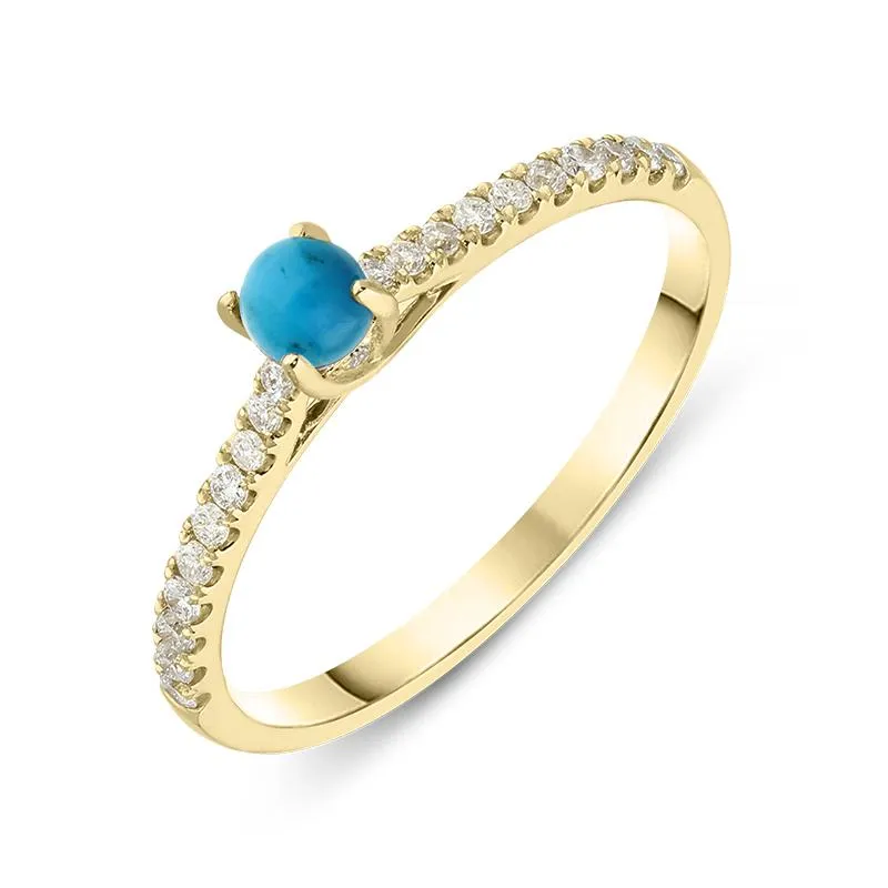 18ct Yellow Gold Turquoise Diamond Round Solitaire Ring sold by Jura Watches