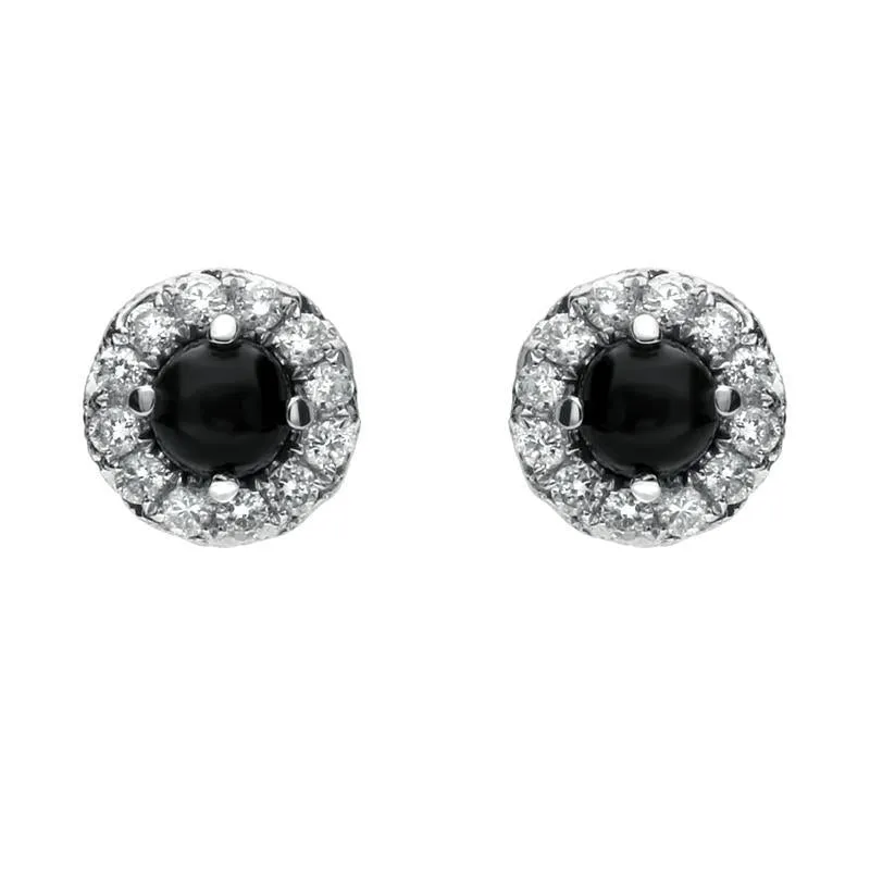 18ct White Gold Whitby Jet and Diamond Round Stud Earrings sold by Jura Watches