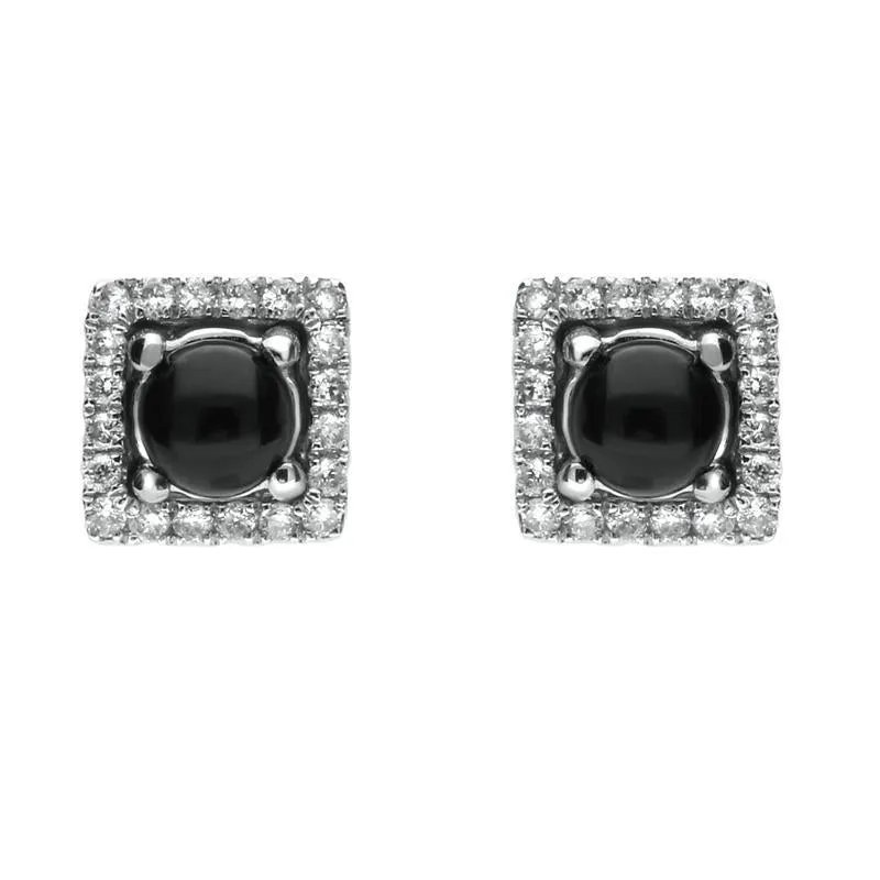 18ct White Gold Whitby Jet and Diamond Adjustable Earrings sold by Jura Watches
