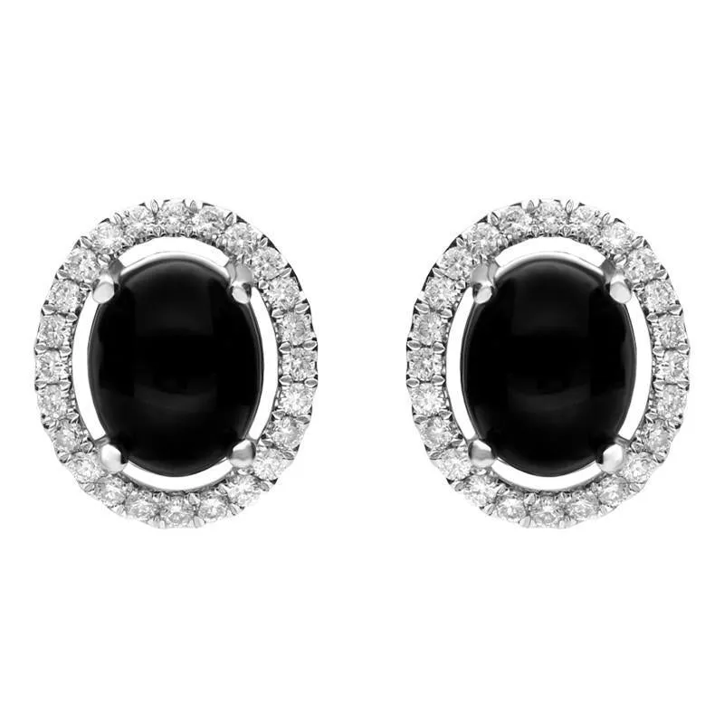 18ct White Gold Whitby Jet 0.51ct Diamond Oval Stud Earrings sold by Jura Watches
