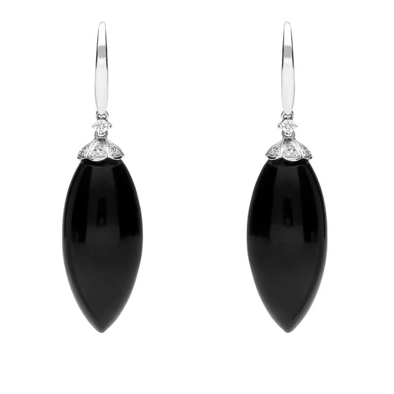 18ct White Gold Whitby Jet 0.16ct Diamond Cluster Drop Earrings sold by Jura Watches