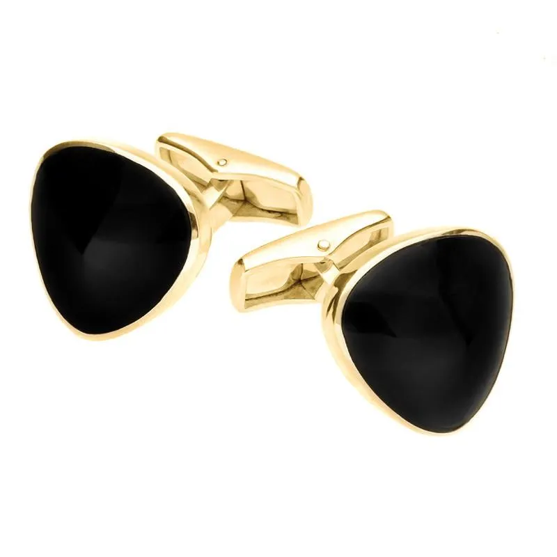 9ct Yellow Gold Whitby Jet Curved Triangle Cufflinks sold by Jura Watches
