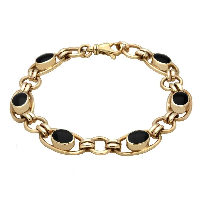 9ct Yellow Gold Whitby Jet Oval Loop Link Bracelet sold by Jura Watches