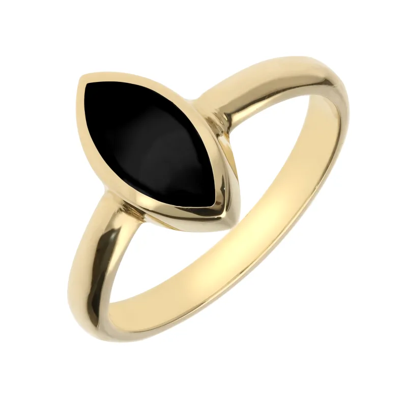 9ct Yellow Gold Whitby Jet Marquise Ring sold by Jura Watches