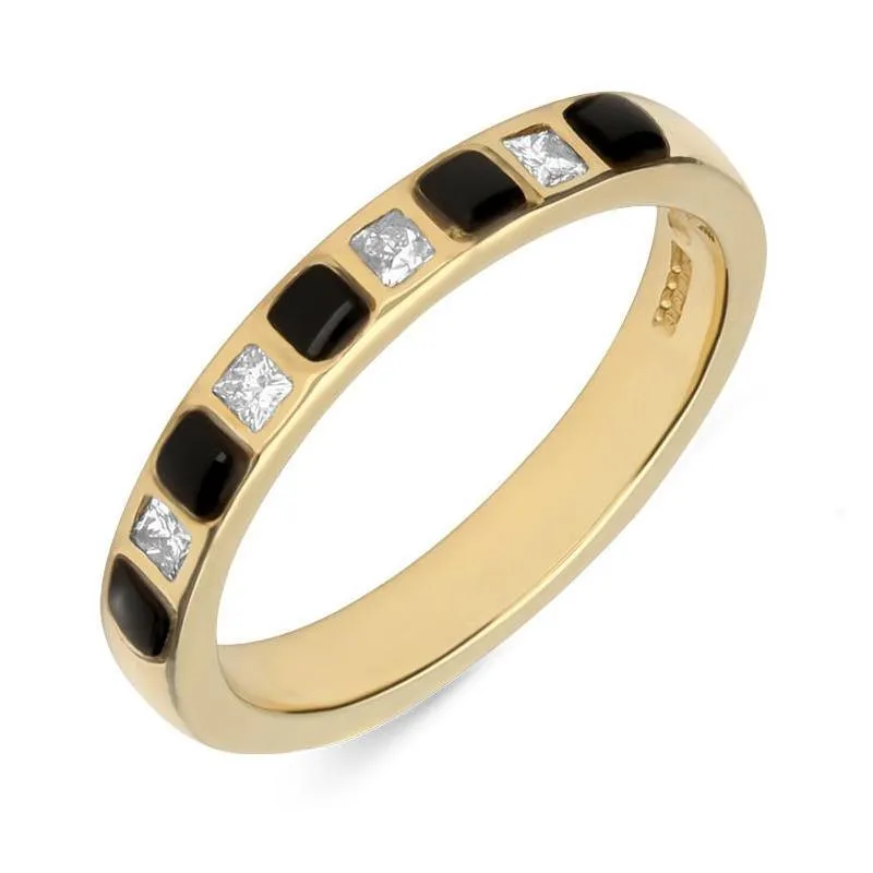18ct Yellow Gold Whitby Jet Diamond Half Eternity Ring made by C.W. Sellors