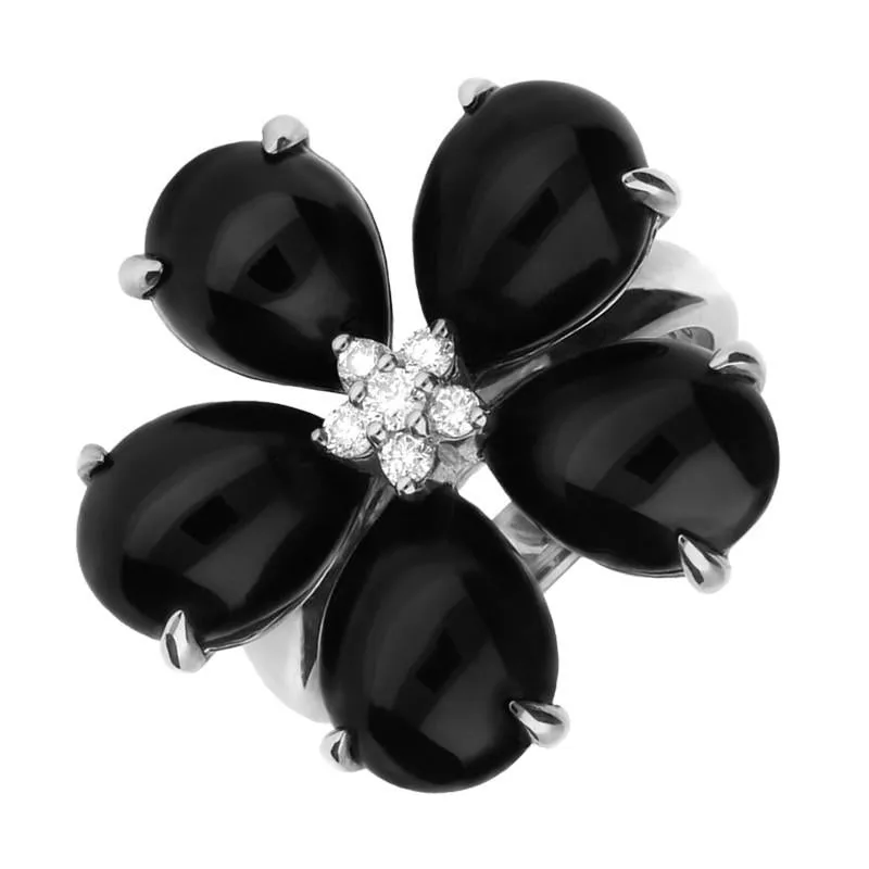 18ct White Gold Whitby Jet 0.15ct Diamond Five Stone Petal Ring D sold by Jura Watches