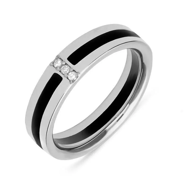 18ct White Gold Whitby Jet Diamond Inlaid Wedding Eternity Ring sold by Jura Watches