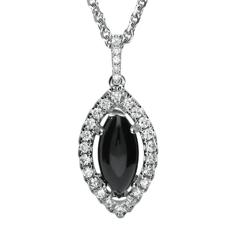 18ct White Gold Whitby Jet 0.26ct Diamond Marquise Necklace sold by Jura Watches