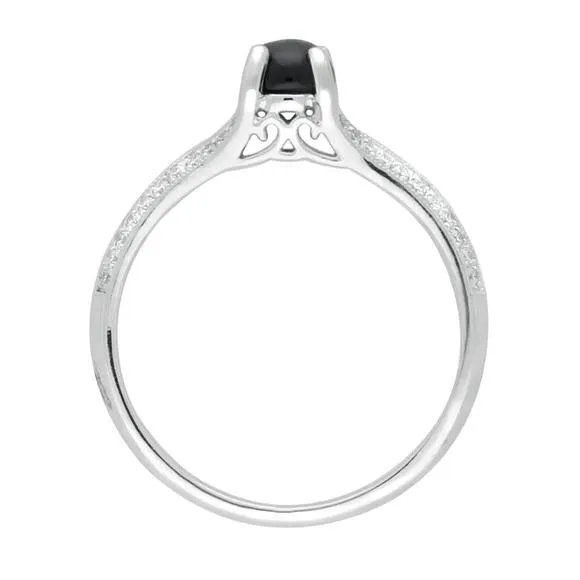 18ct White Gold Whitby Jet 0.15ct Diamond Claw Set Centre Ring sold by Jura Watches product image thumbnail 2