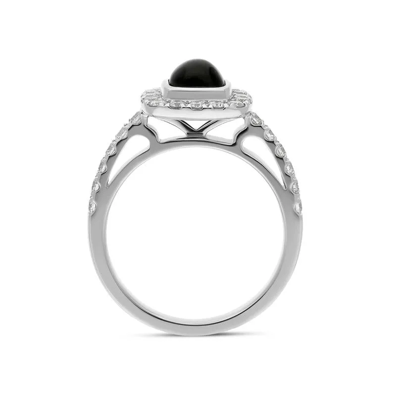 18ct White Gold Whitby Jet 0.58ct Diamond Cushion Ring sold by Jura Watches product image thumbnail 2