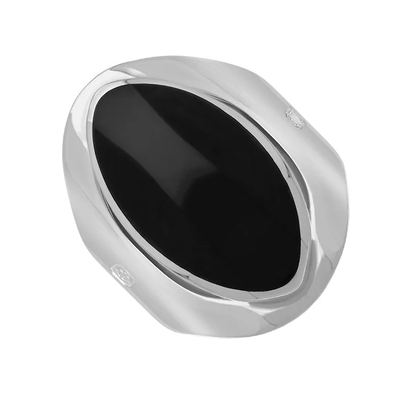9ct White Gold Whitby Jet Hallmark Medium Oval Ring sold by Jura Watches