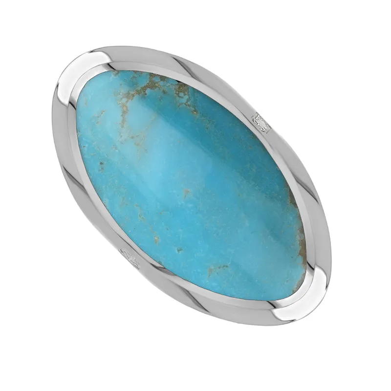 9ct White Gold Turquoise Hallmark Large Oval Ring sold by Jura Watches