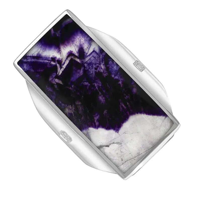 18ct White Gold Blue John Hallmark Large Oblong Ring sold by Jura Watches