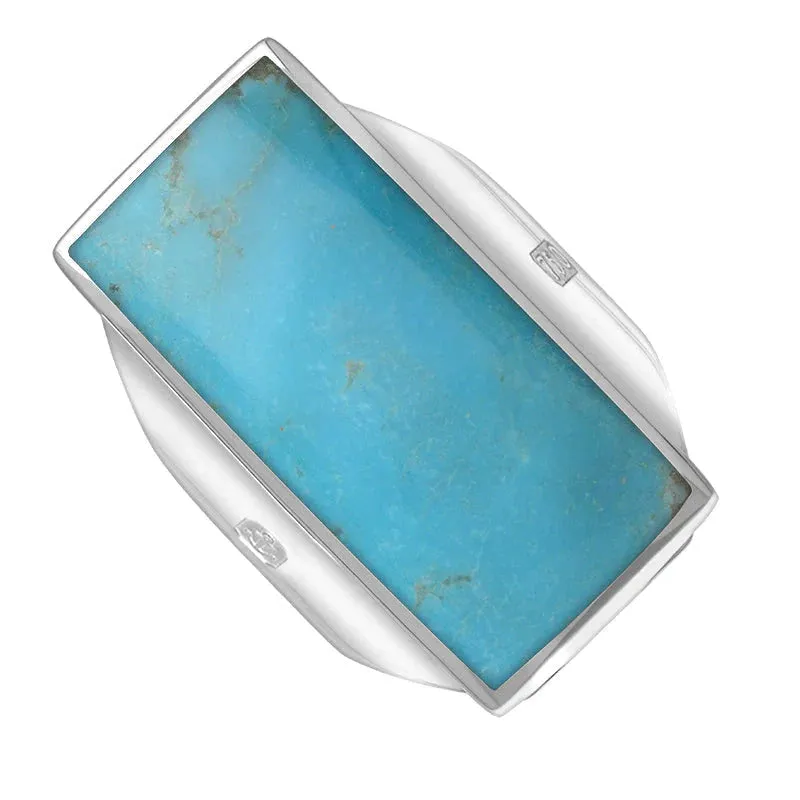 18ct White Gold Turquoise Hallmark Large Oblong Ring sold by Jura Watches
