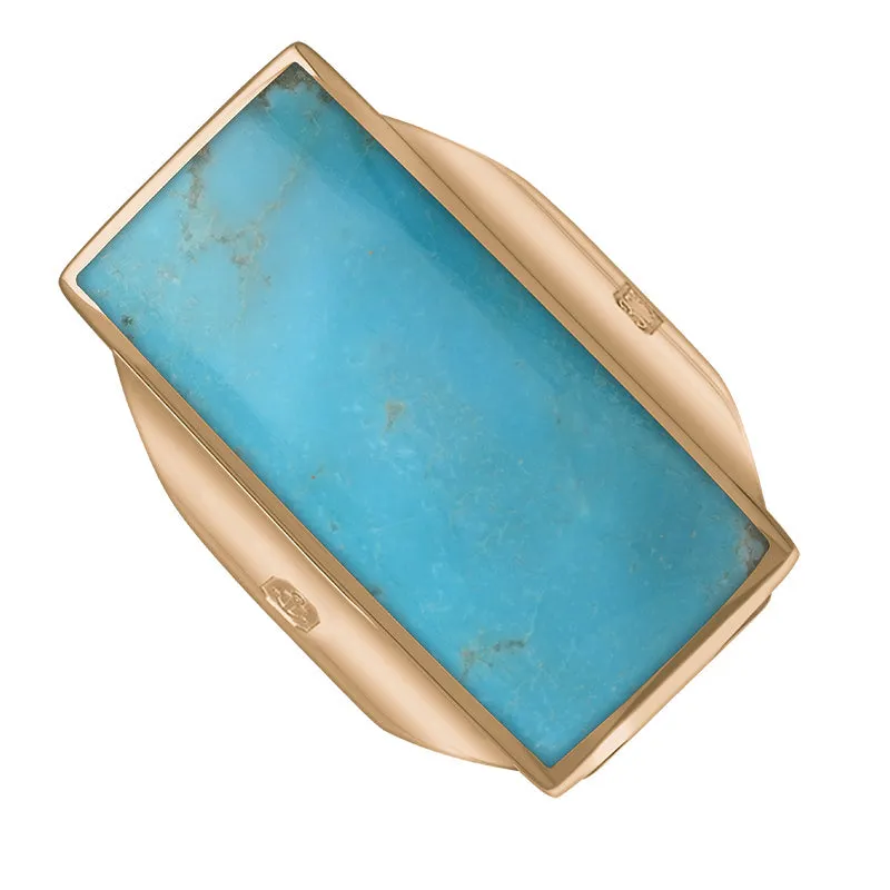 9ct Rose Gold Turquoise Hallmark Large Oblong Ring made by C.W. Sellors
