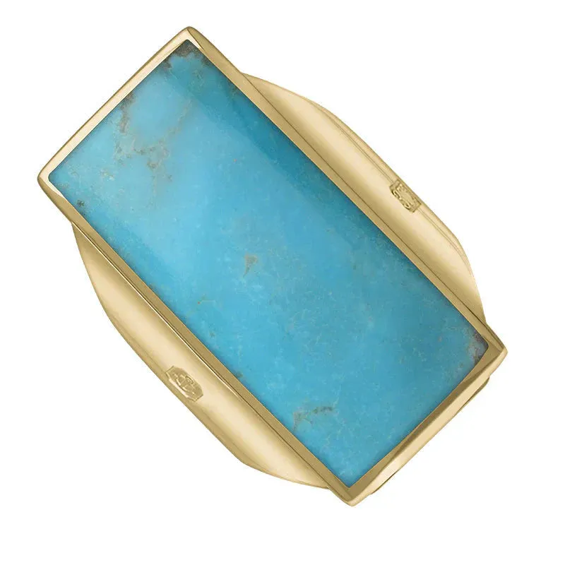9ct Yellow Gold Turquoise Hallmark Large Oblong Ring sold by Jura Watches